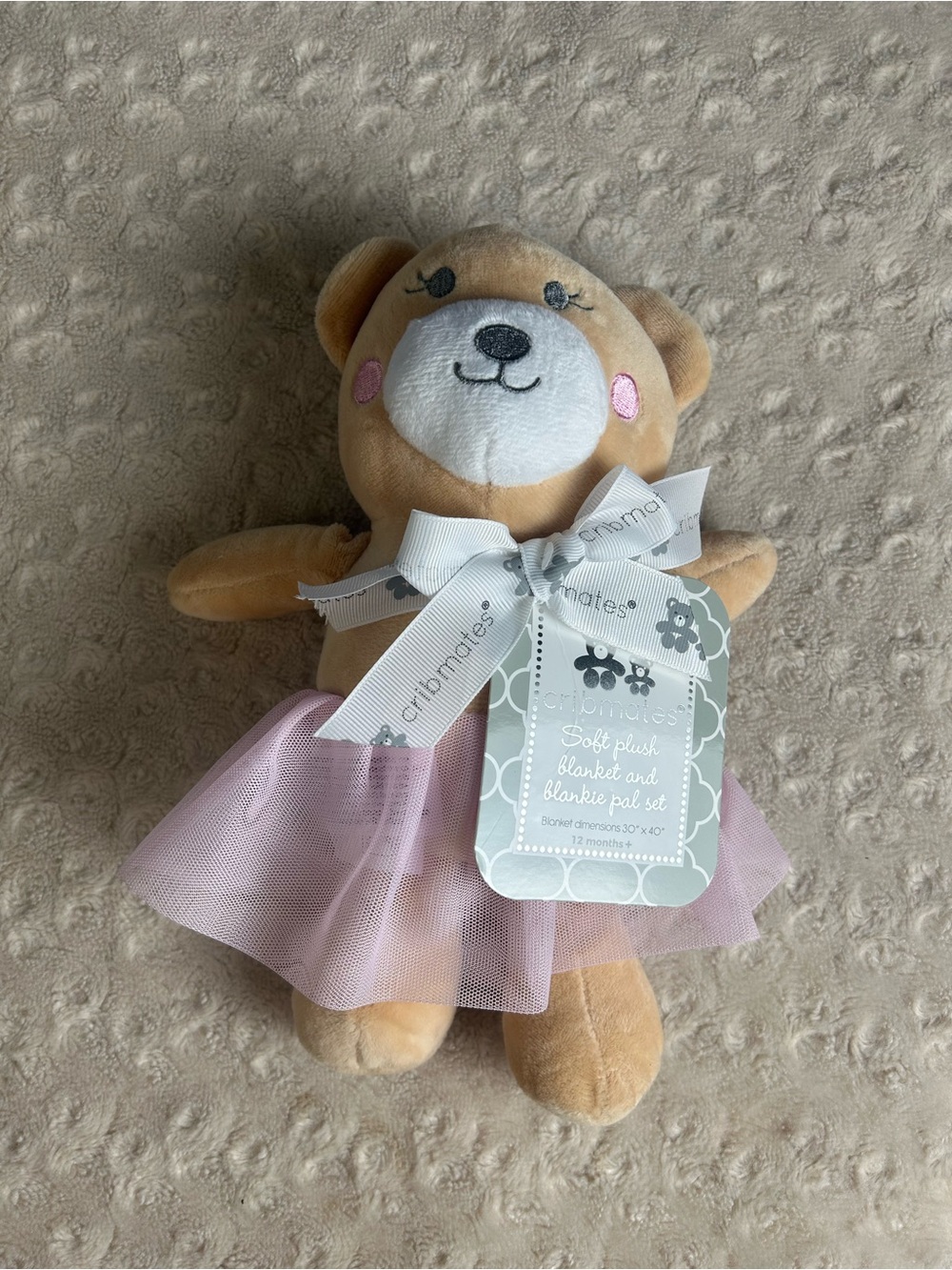 Cribmates Ballerina Bear Plush Stuffed Animal Toy Pink Tutu Blankie Pal Tan